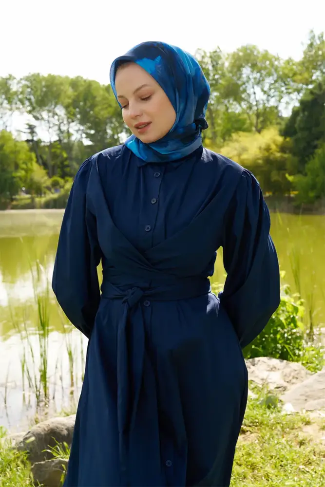 Rustic Rosie Desen Eşarp - Lacivert - 1