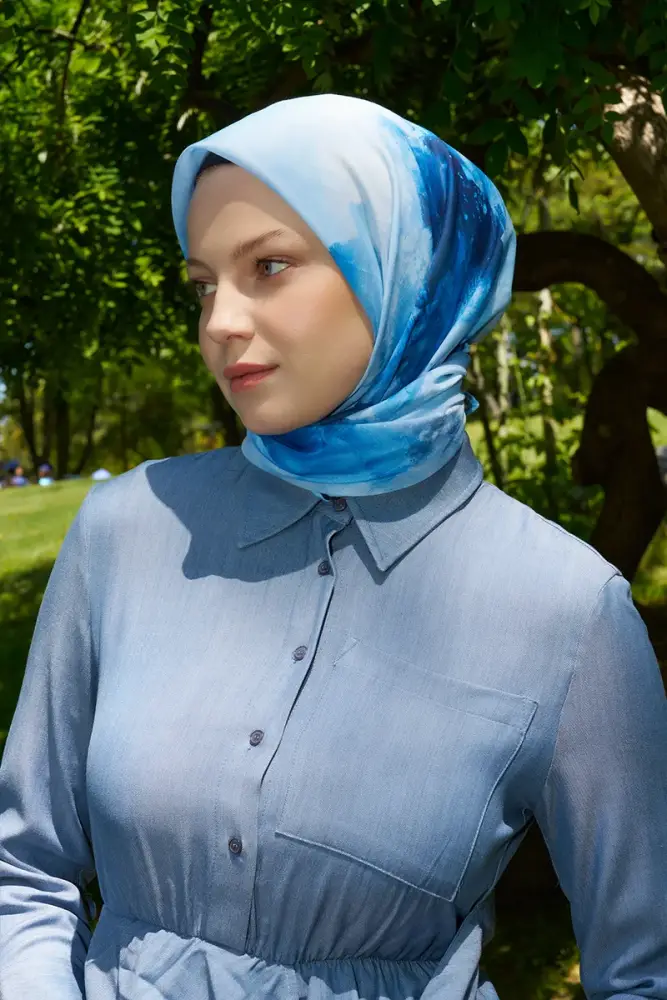 Rustic Rosie Desen Eşarp - Mavi - 2