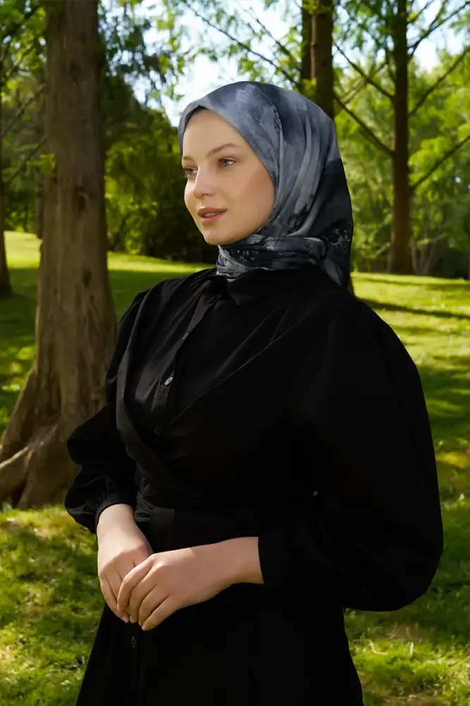 Rustic Rosie Desen Eşarp - Siyah - 1