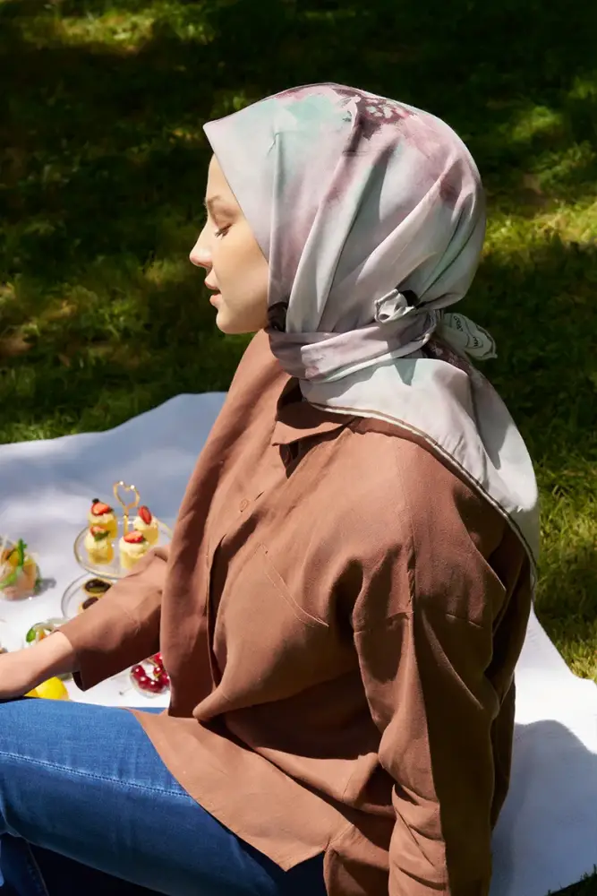 Rustic Rosie Desen Eşarp - Vizon - 1
