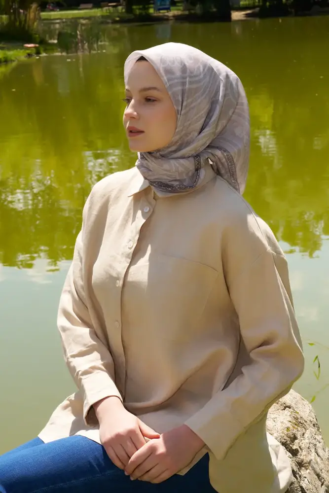 Rustic Mistral Desen Eşarp - Taş - 2