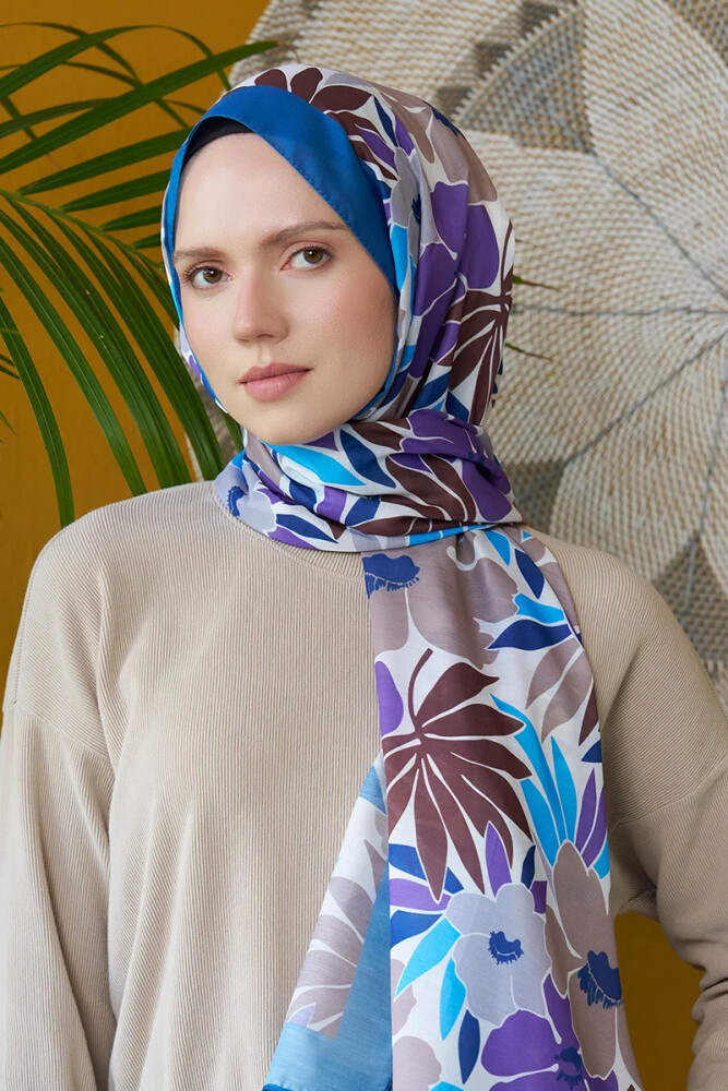 Seremoni Koleksiyonu Blossom Desen Şal - İndigo - MADAME POLO