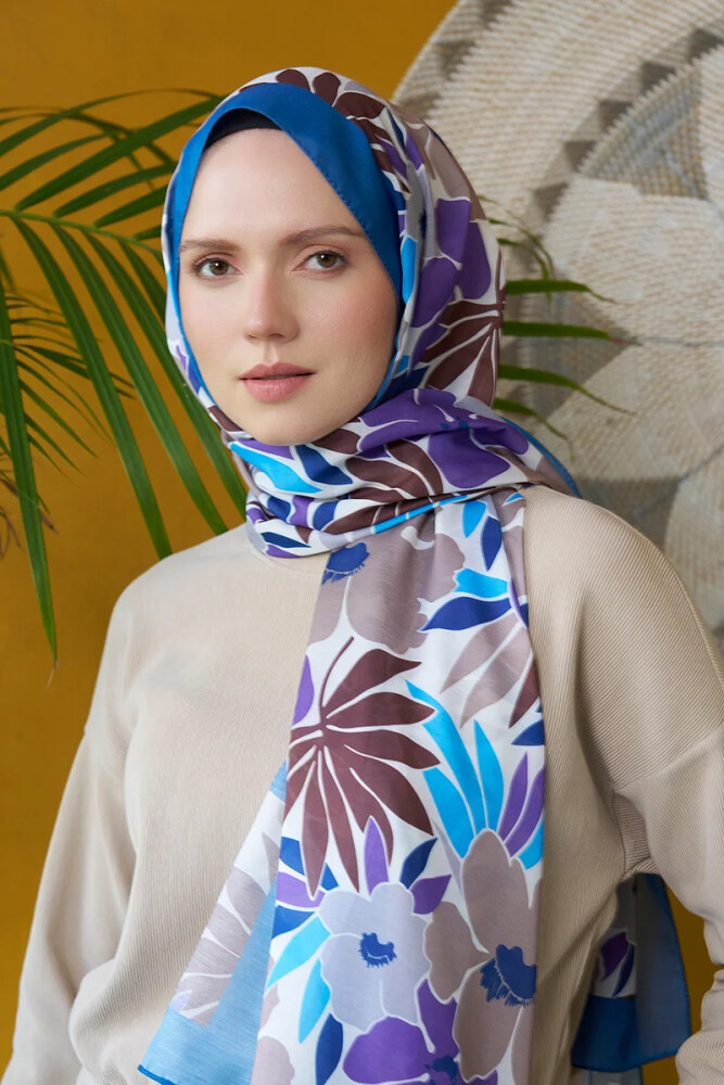 Seremoni Koleksiyonu Blossom Desen Şal - İndigo - MADAME POLO