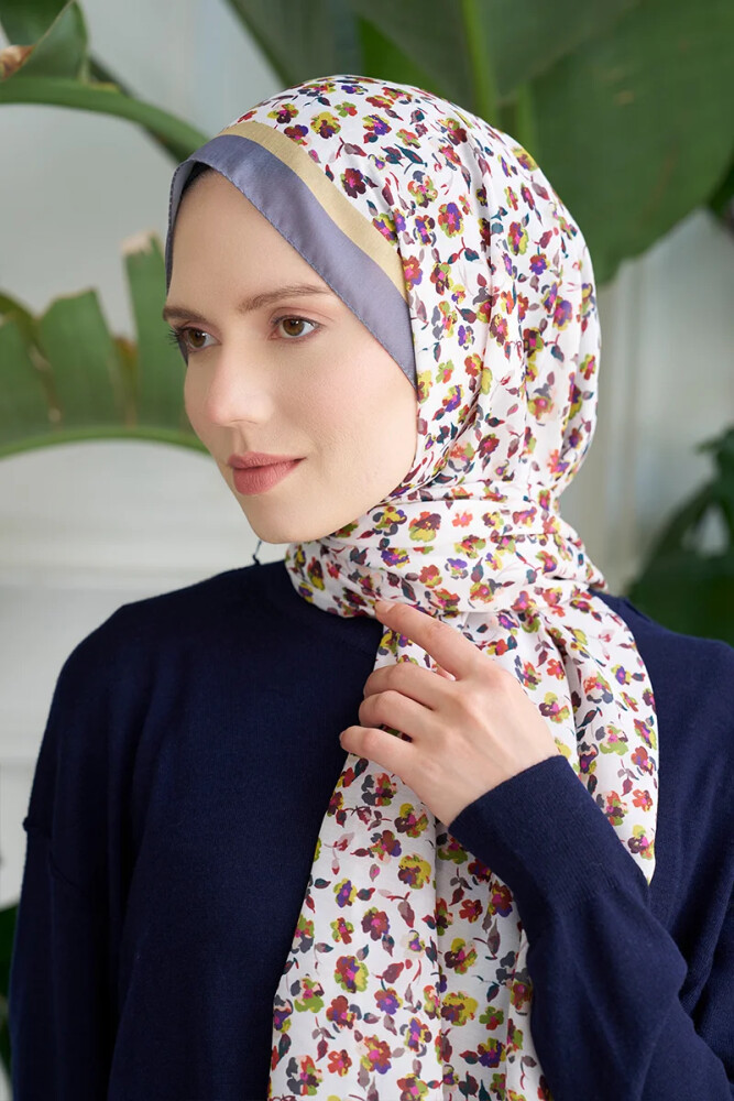 Seremoni Koleksiyonu Fresia Desen Şal - Füme - MADAME POLO