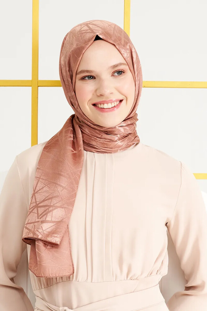 Silky Jacquard Italian Hijab Line Pattern - Bronze - MADAME POLO