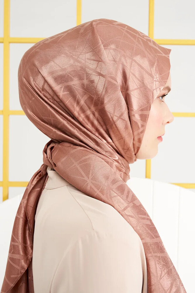 Silky Jacquard Italian Hijab Line Pattern - Bronze - MADAME POLO
