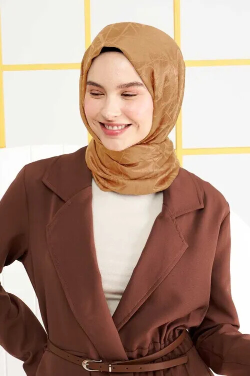 Silky Jacquard Italian Hijab Line Pattern - Caramel - MADAME POLO