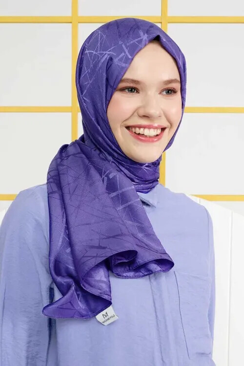 Silky Jacquard Italian Hijab Line Pattern - Metallic Purple - MADAME POLO