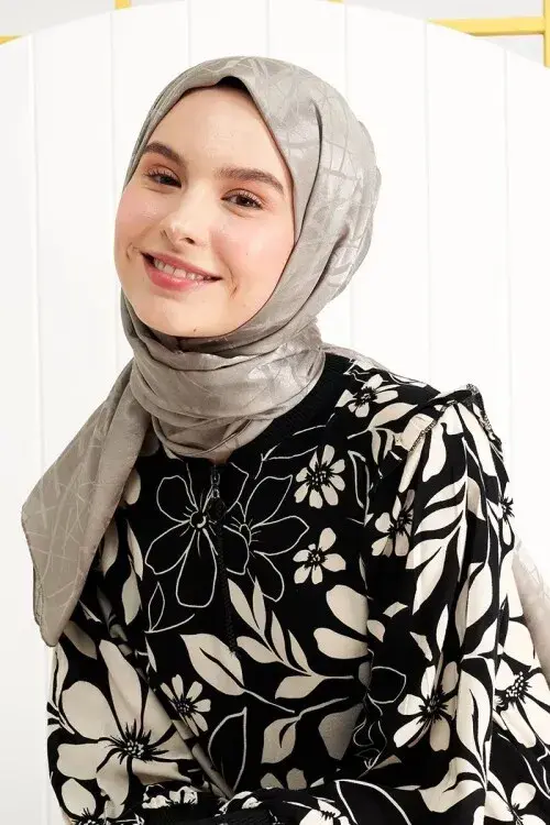 Silky Jacquard Italian Hijab Line Pattern - Mink - MADAME POLO