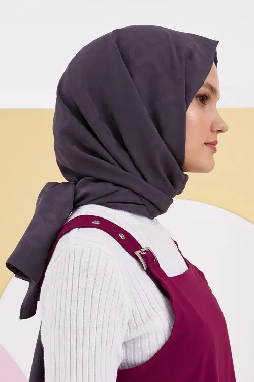 Silky Jacquard Lara Hijab Block Pattern - Anthracite - MADAME POLO