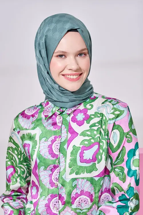 Silky Jacquard Lara Hijab Checker Pattern - Mint - MADAME POLO