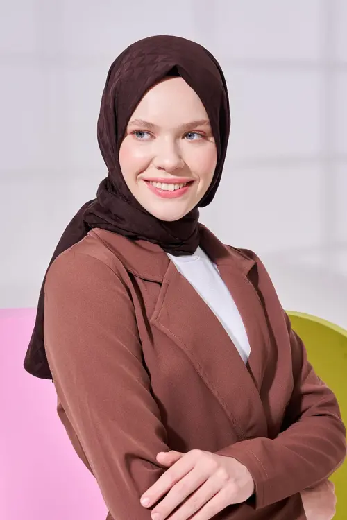Silky Jacquard Lara Hijab Geometric Pattern - Bitter Coffee - MADAME POLO