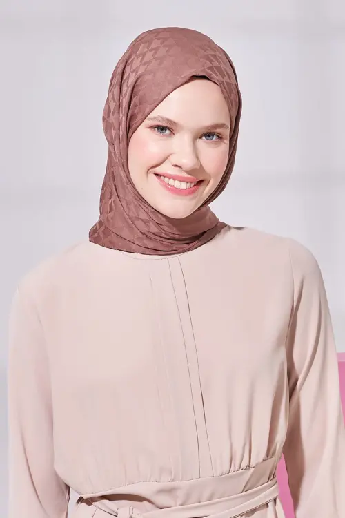 Silky Jacquard Lara Hijab Geometric Pattern - Brown - MADAME POLO