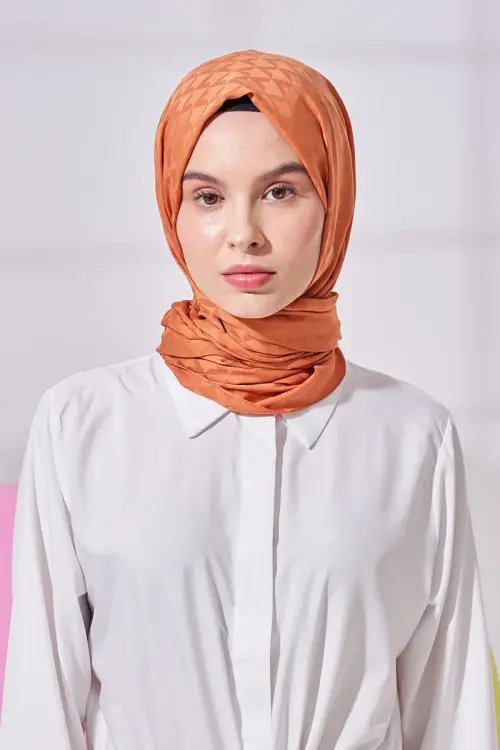 Silky Jacquard Lara Hijab Geometric Pattern - Peach - MADAME POLO