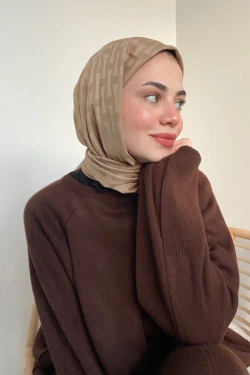 Silky Jacquard Lara Hijab Vectorial Pattern - Dark Beige - MADAME POLO