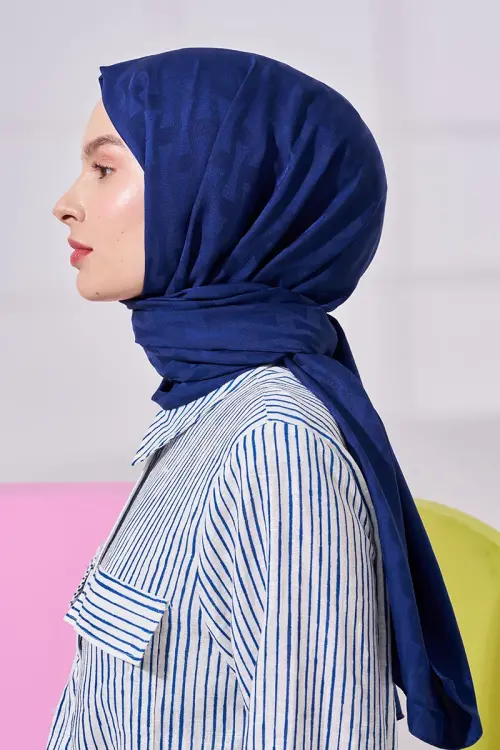 Silky Jacquard Lara Hijab Vectorial Pattern - Navy Blue - MADAME POLO