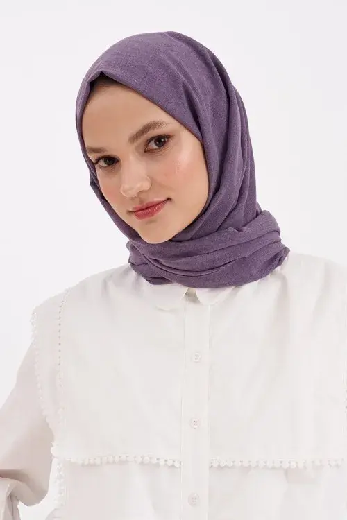 Taşlanmış Pamuk Şal - Leylak - 3