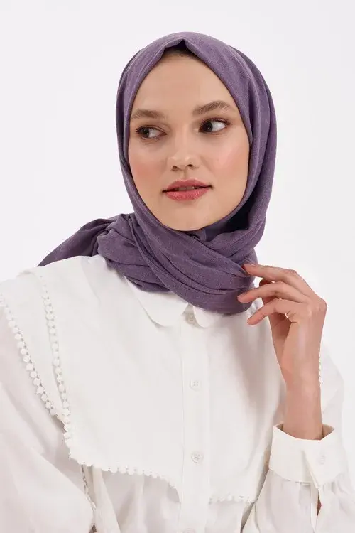 Taşlanmış Pamuk Şal - Leylak - 4