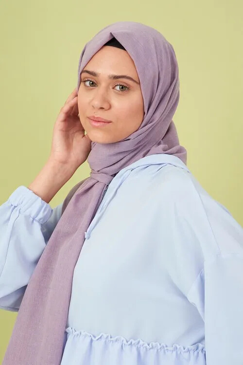 Taşlanmış Pamuk Şal - Lila - MADAME POLO