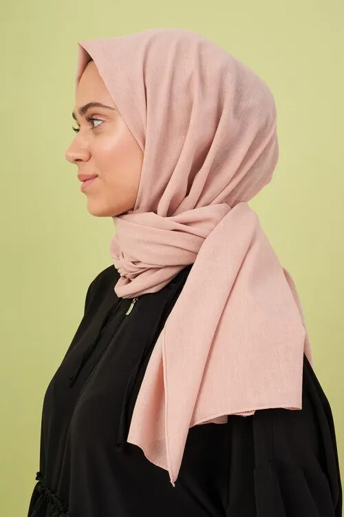 Kübra Koç Taşlanmış Pamuk Şal - Pudra - MADAME POLO