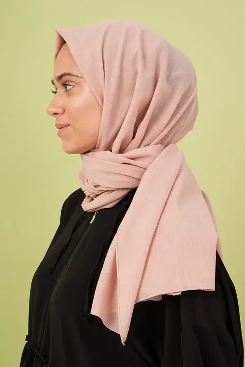 Kübra Koç Taşlanmış Pamuk Şal - Pudra - 3