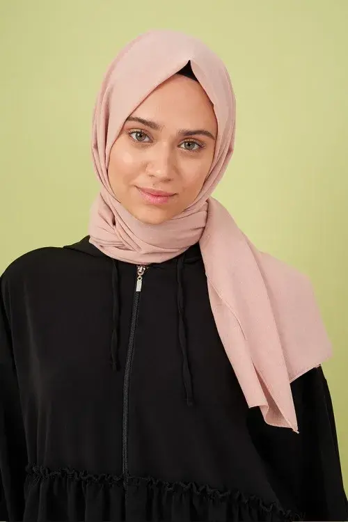 Kübra Koç Taşlanmış Pamuk Şal - Pudra - 2