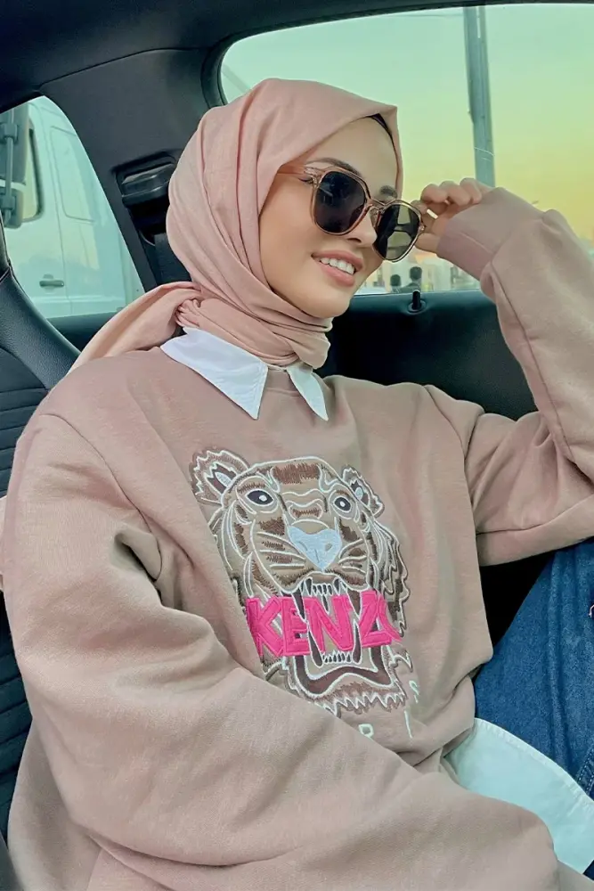 Kübra Koç Taşlanmış Pamuk Şal - Pudra - 1