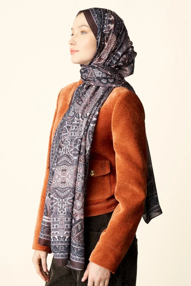 Yekta Desenli Pamuk Dokulu Şal - Acı Kahve - 3