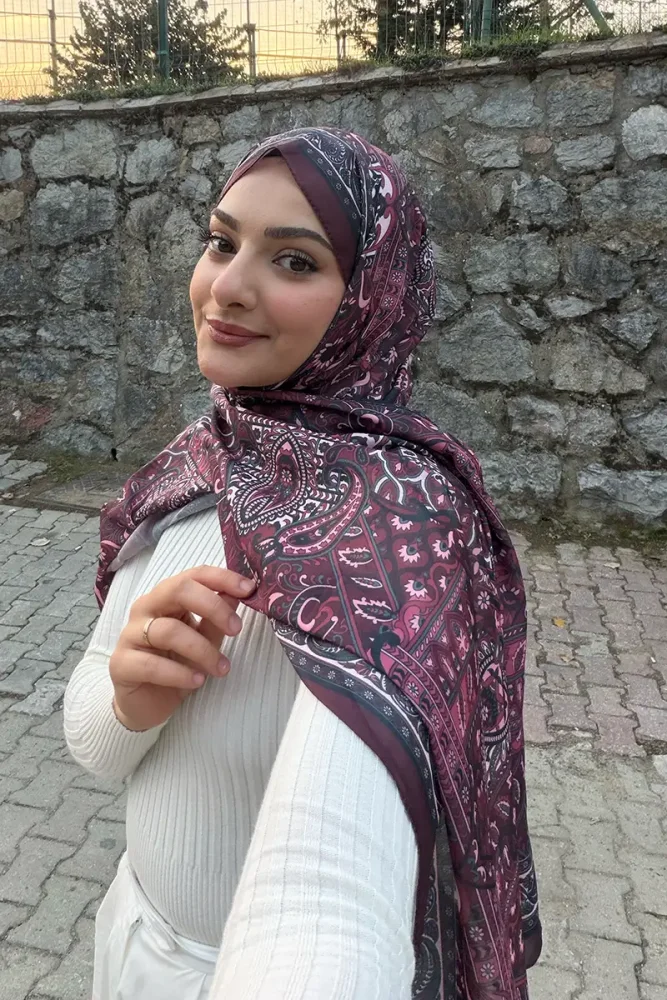 Yekta Desenli Pamuk Dokulu Şal - Bordo - 1