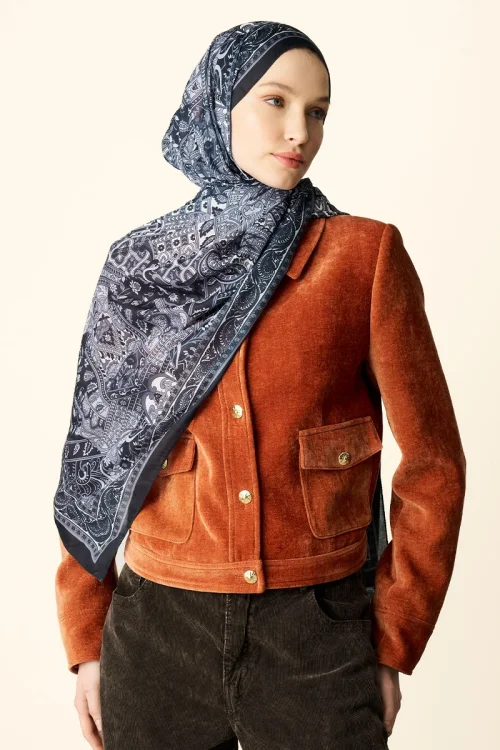 Yekta Desenli Pamuk Dokulu Şal - Siyah 