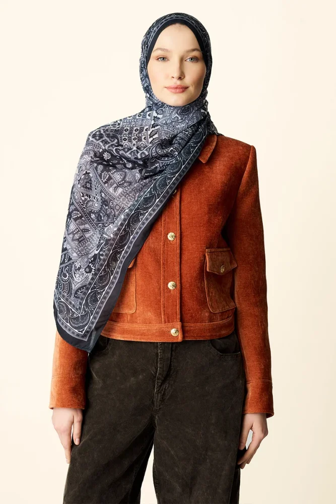 Yekta Desenli Pamuk Dokulu Şal - Siyah - 3