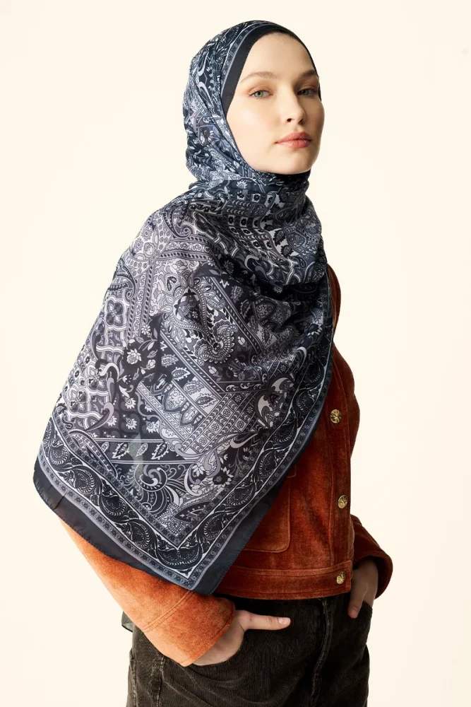 Yekta Desenli Pamuk Dokulu Şal - Siyah - 4