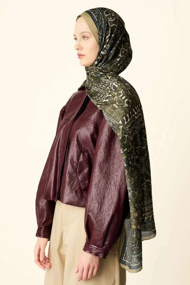 Yekta Desenli Pamuk Dokulu Şal - Yeşil - 2