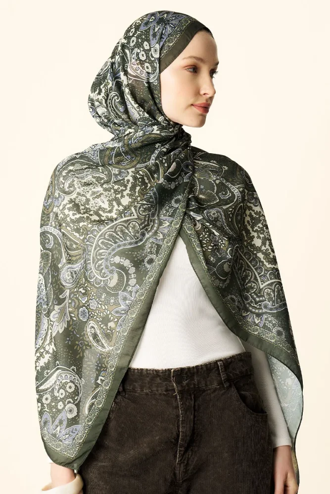 Zaria Desenli Pamuk Dokulu Şal - Yeşil - 2