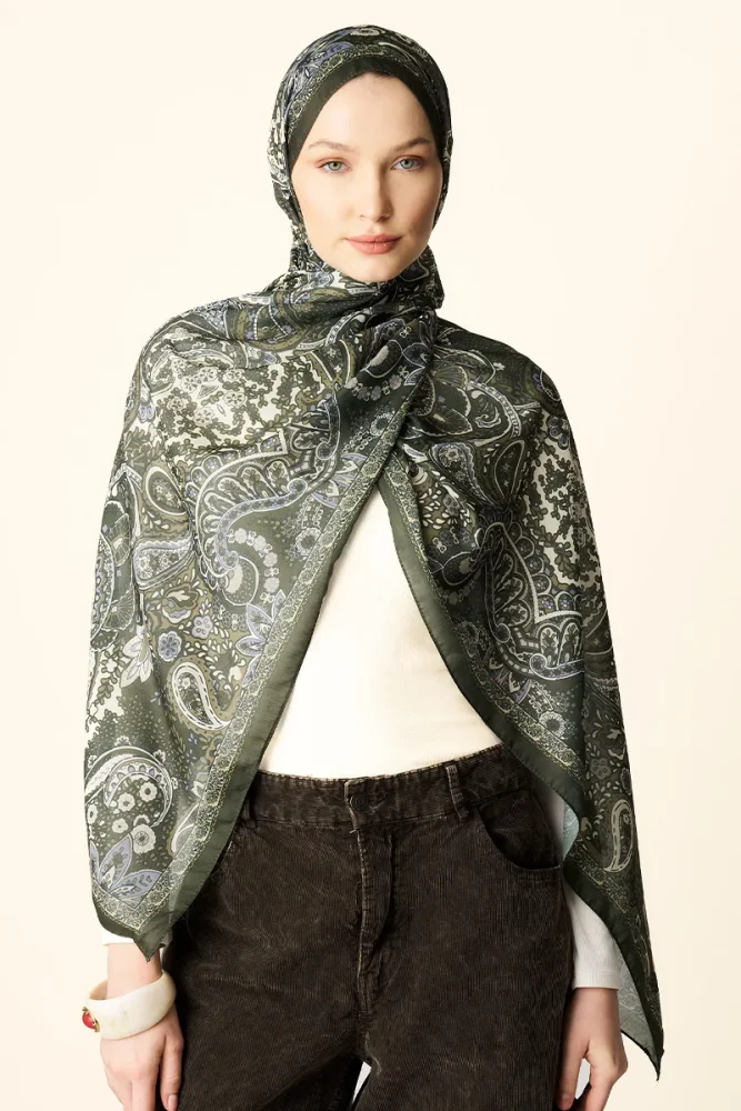 Zaria Desenli Pamuk Dokulu Şal - Yeşil - 1
