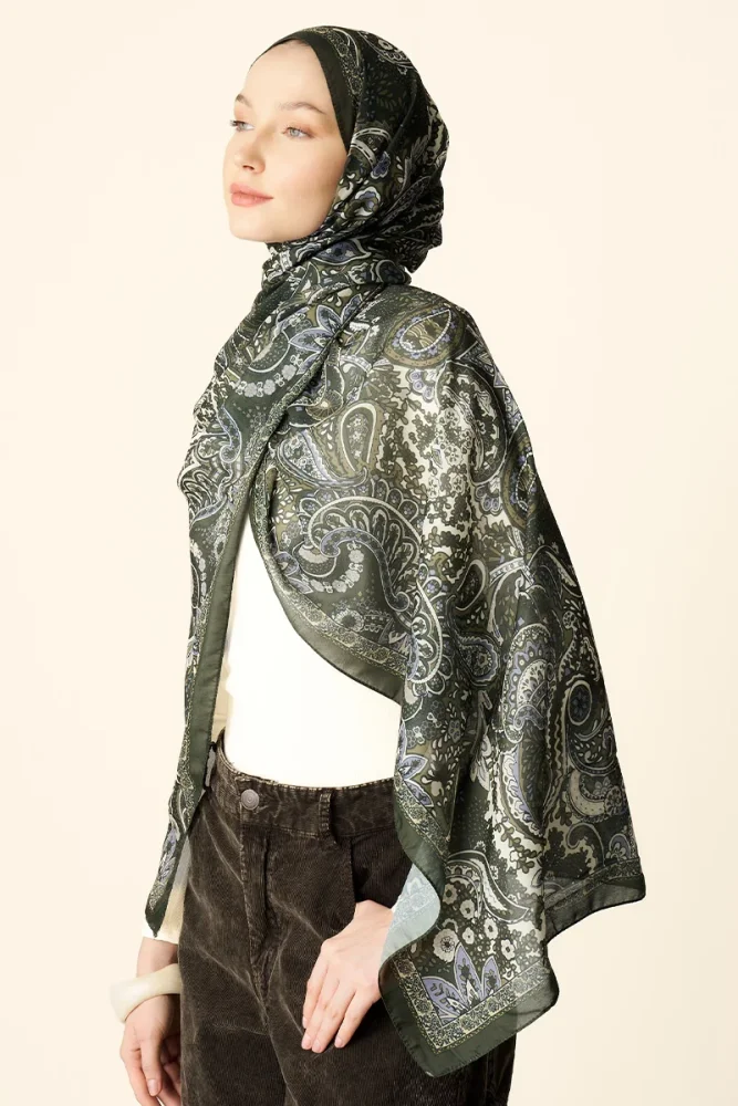 Zaria Desenli Pamuk Dokulu Şal - Yeşil - 5